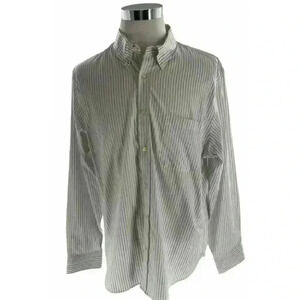 Hart Schaffner Marx Mens White Striped 100% Cotton Button Up Long Sleeves Shirt